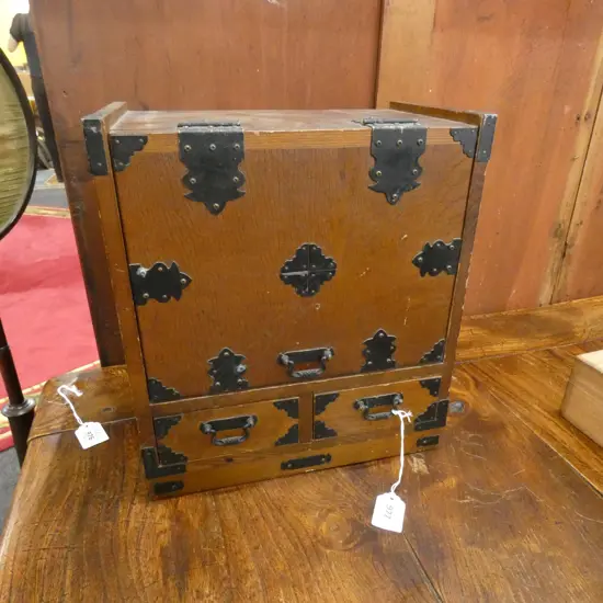 VINTAGE JAPANESE HARI BAKO SEWING BOX - 2- DRAWER & LIFT UP CUPBOARD w MIRROR