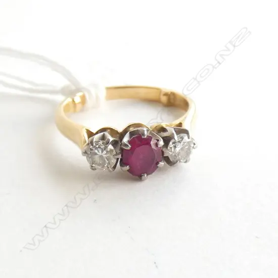 (16160) 18CT 2 DIAMOND & FAUX RUBY RING