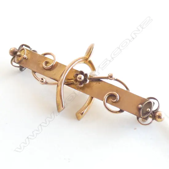 EDWARDIAN 9CT GOLD LUCKY WISHBONE BROOCH