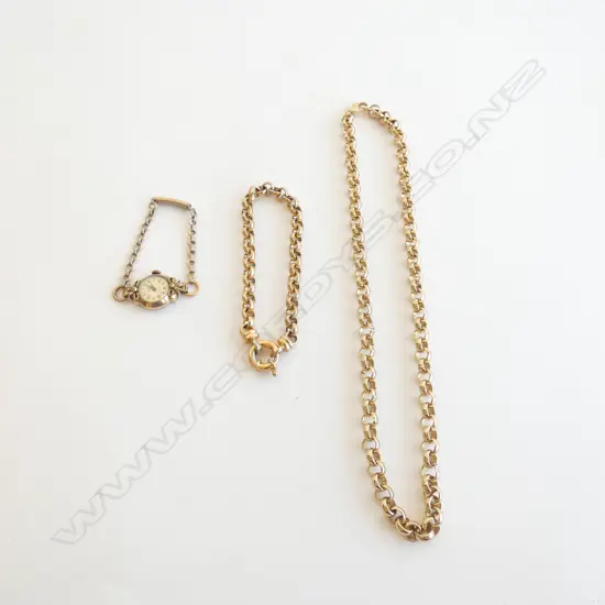 GOLD PLATED NECKLACE & BRACELET + A G.P. WATCH