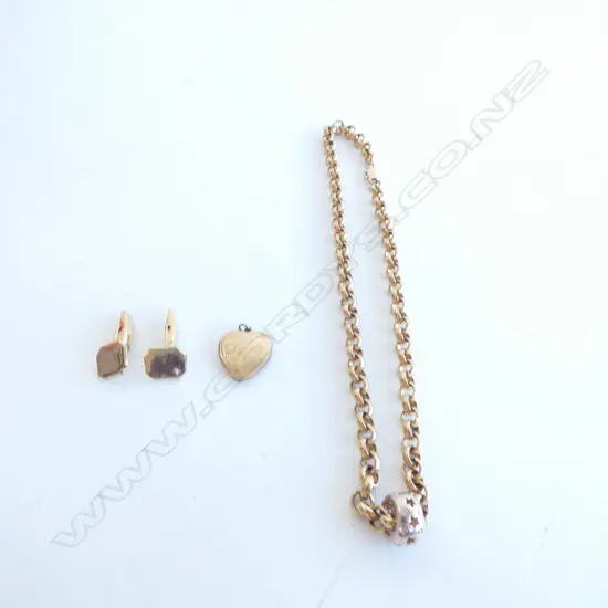 GOLD PLATED JEWELLERY; NECKLACE, PENDANT, PR CUFFLINKS