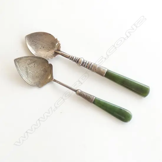 NZ SILVER/POUNAMU SOUVENIR SPOON & 1920 BIRMINGHAM SILVER/POUNAMU SOUVENIR SPOON 