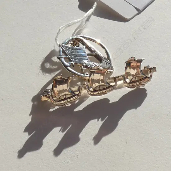 TWO SILVER VIKING SHIP BROOCHES - (DANISH & SHETLAND)