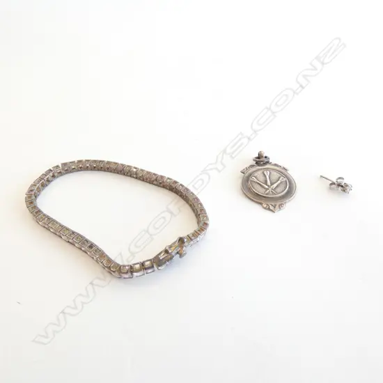 SILVER & CZ BRACELET A/F, STG PENDANT, DIAMOND STUD