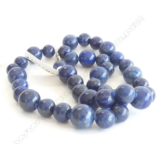 BLUE LAPIS SINGLE STRAND BEADED NECKLACE; STG CLASP