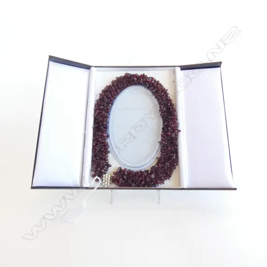 MULTI STRAND GARNET CHIP NECKLACE w DIAMANTE CLASP  - WITH BOX