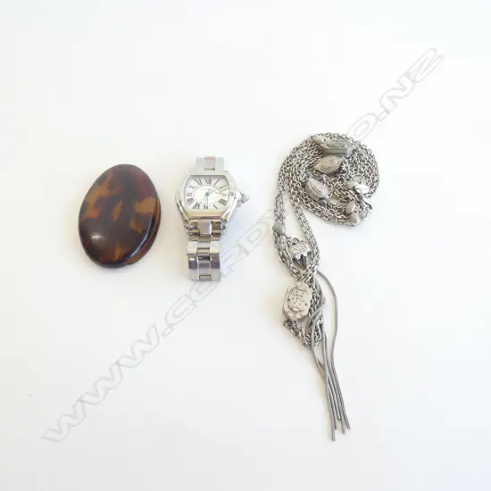 'CARTIER' BRANDED FASHION WATCH + MIRROR AND NECKLACE