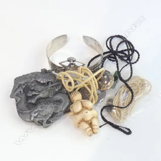 EGYPTIAN SILVER BANGLE, PR COIN EARRINGS, ETC