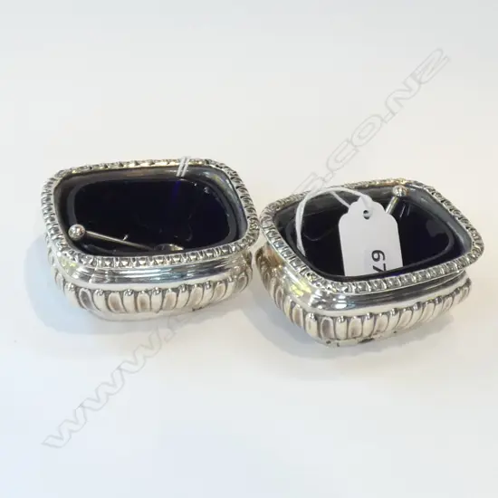 PR STG SILVER SALTS - BLUE GLASS LINERS BIRMINGHAM 1900 74GMS