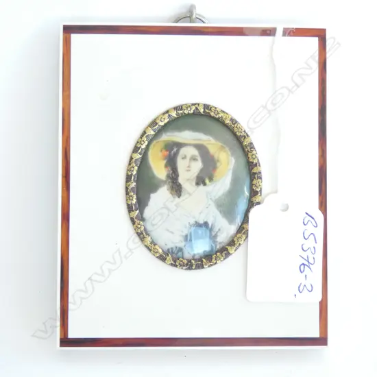 VINTAGE PORTRAIT MINIATURE WOMAN YELLOW HAT