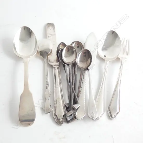 ASST STG SILVER TEASPOONS / MUSTARD SPOONS, BUTTER KNIVES ETC  171GMS
