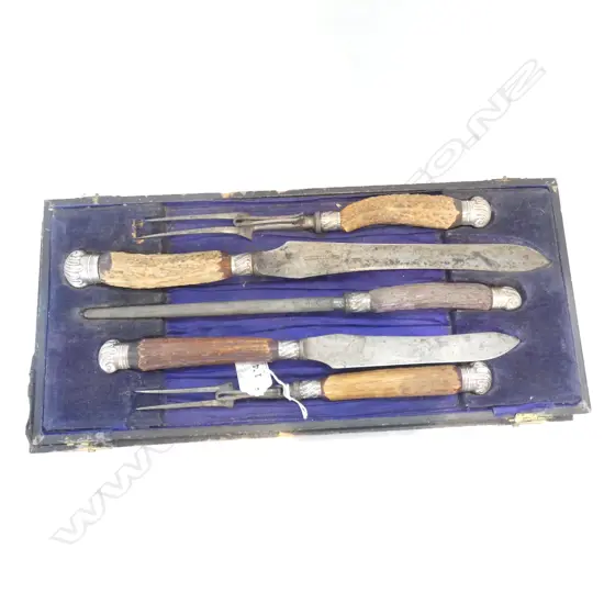 C1900 SHEFFIELD STEEL ANTLER HANDLED CARVING SET...
