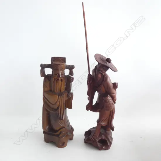 PR ORIENTAL CARVED WOODEN FIGURES; DATED EARLY 1900'S H. 220MM 