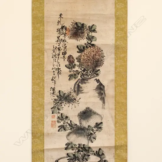 SCROLL PAINTING OF FLOWERS AND VESSELS ...