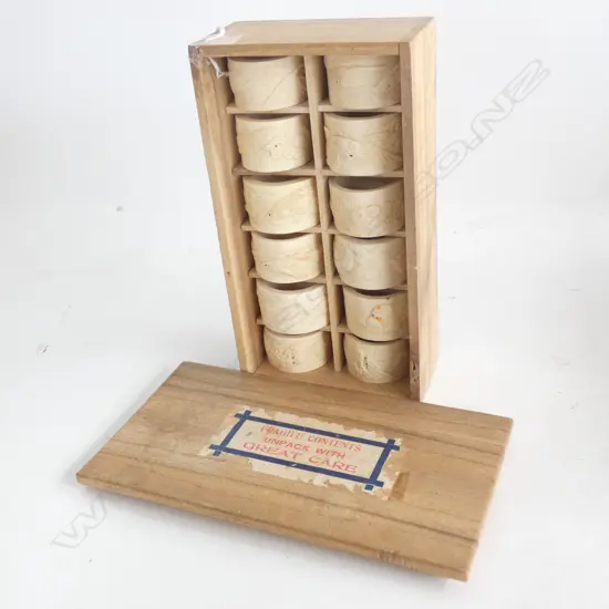 SET 12 JAPANESE HAND CARVED IVORY NAPKIN RINGS EARLY 1800'S  IN ORIGINAL WOODEN BOX