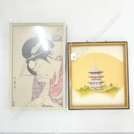 2 JAPANESE PRINTS; LADY & PAGODA 265x235mm