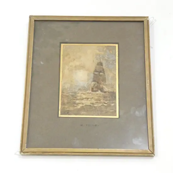 WILLIAM TRICE (AMERICAN) 'NEW ENGLAND COASATER' MONOGRAMMED, TITLED VERSO. 175 x 120mm