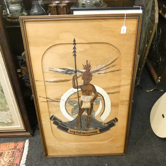 LG FRAMED  ART -  TRIBAL MAN WITH SPEAR 590 X 940MM