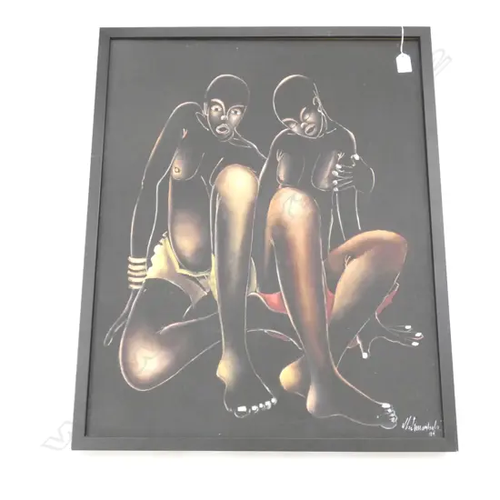 OIL ON CANVAS - 2 AFRICAN NAKED LADIES - SIGNED '95 550 X 680MM