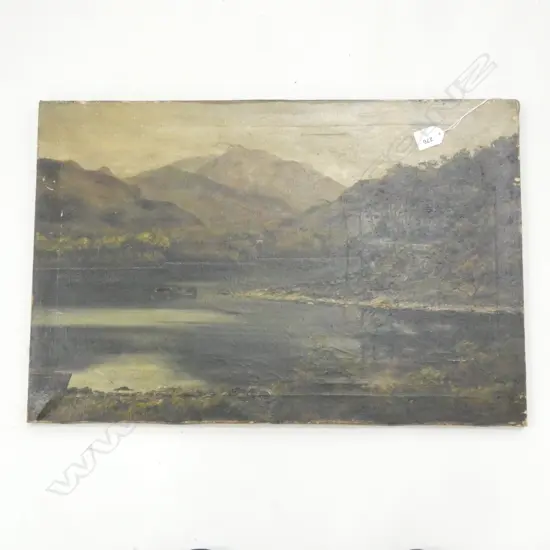 OIL ON CANVAS LAKE SCENE C 1900 A/F 400 X 610 MM