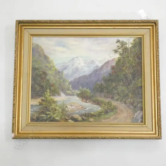 OIL ON CANVAS MOUNTAIN / RIVER SCENE 350 X 275MM