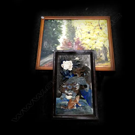 2 ARTWORKS; L. HARNOS? CORNWALL PARK OIL 600x750mm + CHINESE PANEL