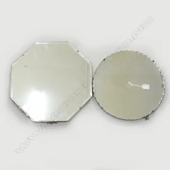 2 DECO BEVELLED MIRRORS; OCTAGON & CIRCULAR 350mm dia