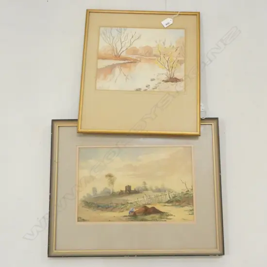 2 WATERCOLOUR SCENES; 1 SIGNED EM VOWELL LARGEST 335 X 215MM