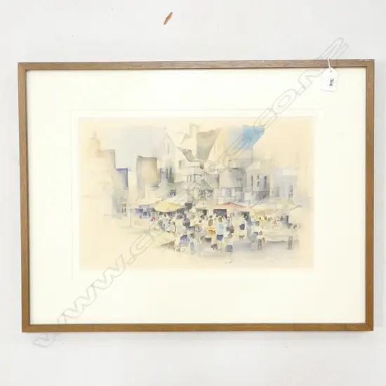 JULIA FAITHFUL MARKET SCENE WATERCOLOUR SIGNED 250 X 380 MM