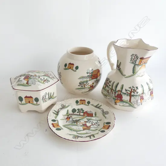 MASON IRONSTONE JUG JAR LIDDED JAR & DISH COUNTRY LANE PAT