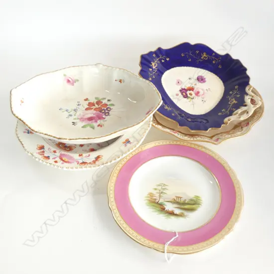 5 VINTAGE PLATES; COALPORT / DERBY ETC. C1800'S 