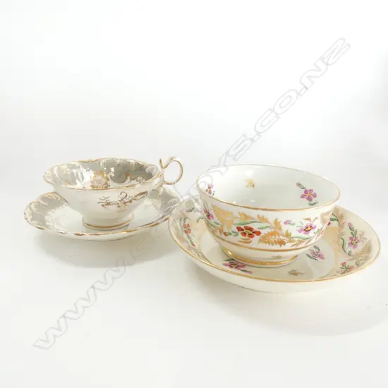 2 ANTIQUE CUPS & SAUCERS; DERBY C1820 & COALPORT C 1930 A/F