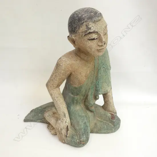LGE PLASTER & WOOD ORIENTAL SITTING FIGURE H. 310MM