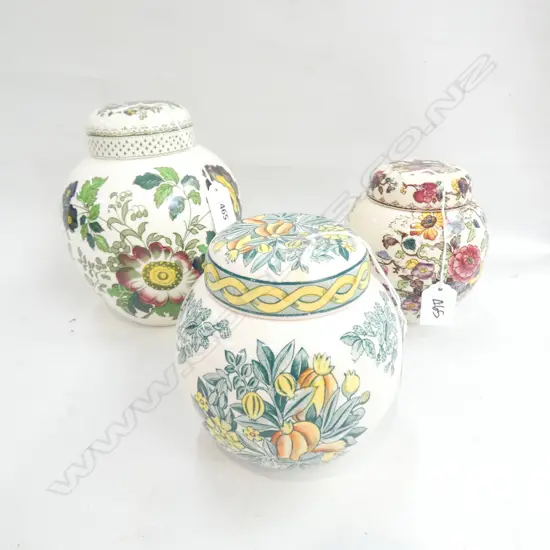 MASON IRONSTONE 3 LIDDED GINGER JARS MIXED PATS