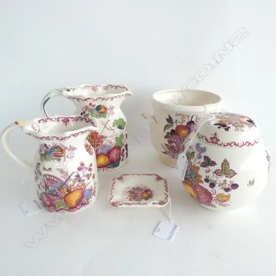 MASON IRONSTONE 2 JUGS LIDDED POT PURRI VASE & ASHTRAY FRUIT BASKET PAT