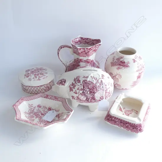 MASON IRONSTONE RED VISTA JUG MONEY BOX & 4 SMALL PCS