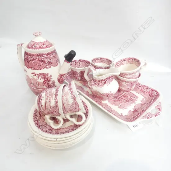 MASON IRONSTONE RED VISTA COFFEE SET & SANDWICH PLATE