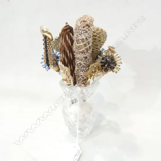 14 ASST VINTAGE HAT PINS (IN GLASS VASE)