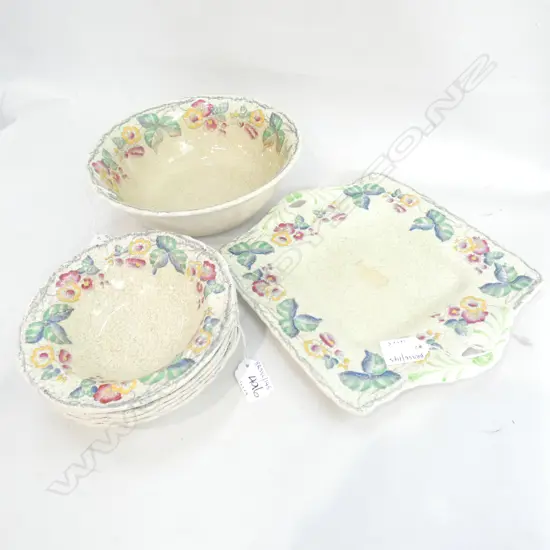 MASON IRONSTONE DESSERT SET 5  BOWLS ONE LARGE & 2 HANDLED PLATE