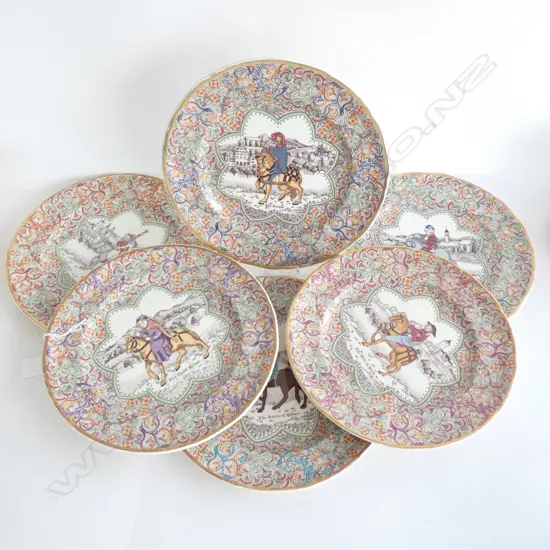 MASON IRONSTONE SET OF 6 PLATES CHAUCERS CANTUBURY PILGREMS