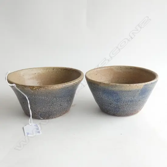 PR BLUE SALT GLAZE STUDIO POTTERY BOWLS STAMPED 'MM' 145mm dia