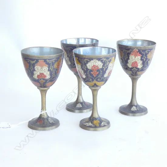 4 BRASS ENAMELLED WINE GOBLETS H. 135MM