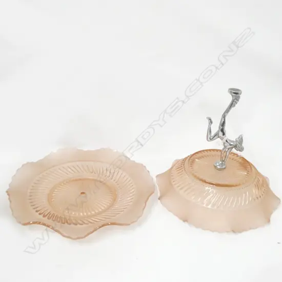 DEPRESSION GLASS CAKE STAND, 2 LAYERS (MISSING SCREW)