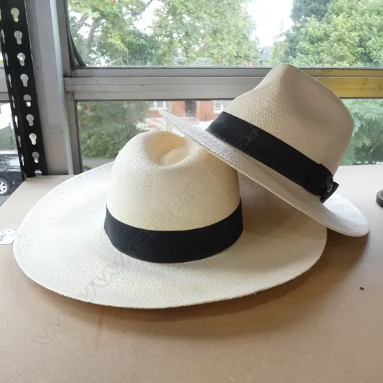 2 GENUINE PANAMA HATS; HILLS NZ 'M' & SARAH J. CURTIS 57-7