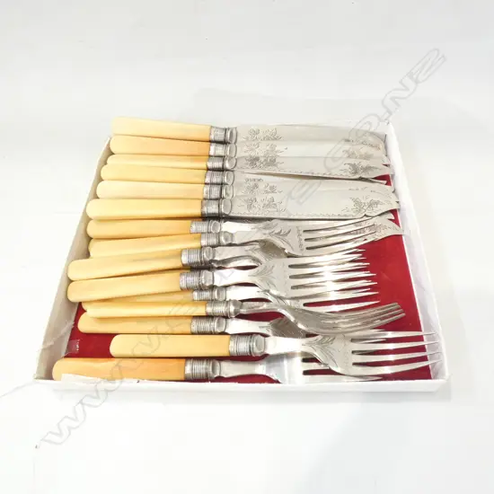 24 PC IVORY HANDLE FISH CUTLERY SET; STG SILVER FINIALS - SHEFFIELD 1902
