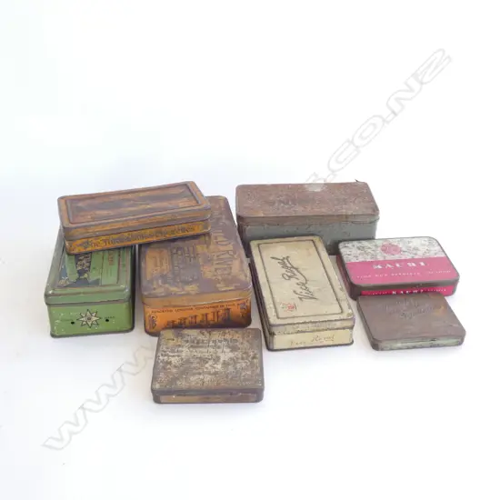 SM BOX OLD CIGARETTE & OTHER TINS 