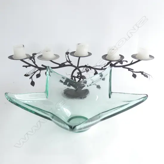 GLASS STAR VASE & 5 LIGHT CANDLEHOLDER L.640mm