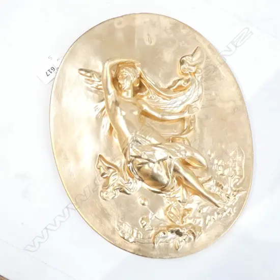GOLD FIGURAL WALL PLACQUE OF HALF NAKED LADY  275 X 215MM