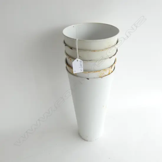 5 VINTAGE TALL WHITE ENAMEL VASES H.280mm