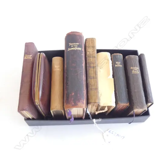 BOX OF SMALL OLD LEATHER BOOKS